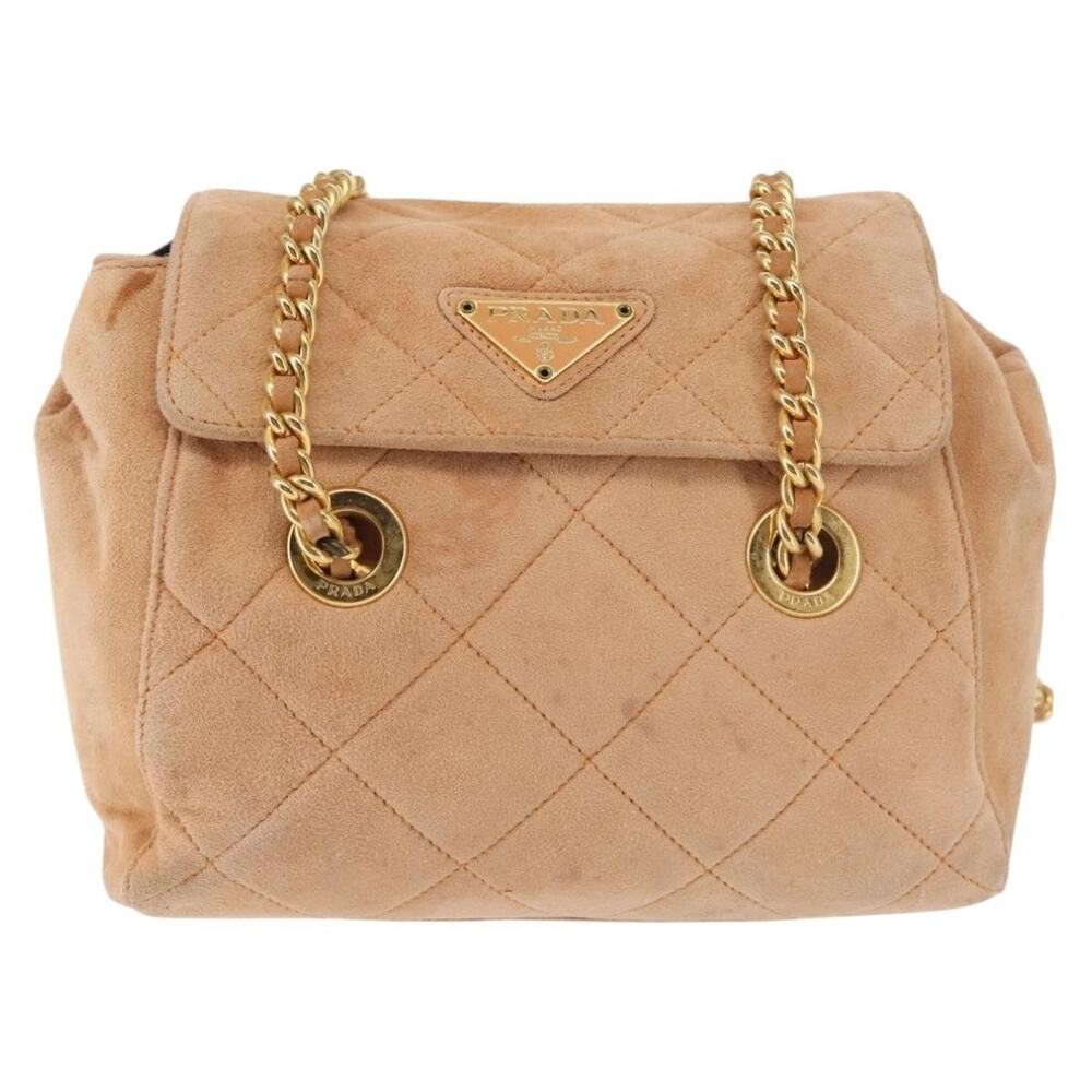 Prada Suede Chain Shoulder Bag Beige